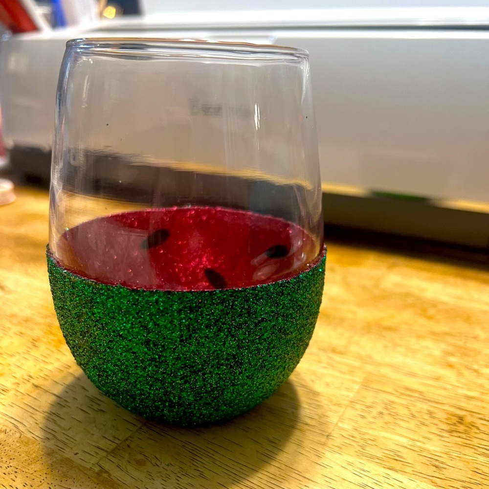 Stemless Glitter Wine Glass Watermelon